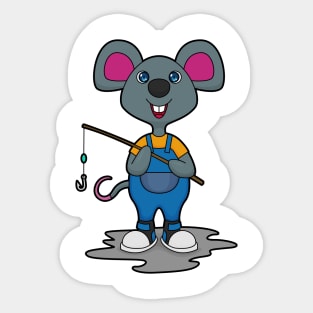 Mouse as Fisher with Fishing rod Sticker